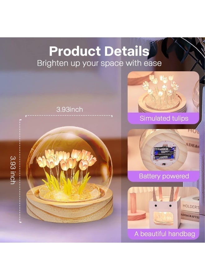 ChicAbode Tulip Night Light LED Decoration Lamp,Glass Artificial Flower Bedroom Table Lamp, Christmas Birthday Gifts for Women Her Girlfriend Wife Sister Girls - Image 2
